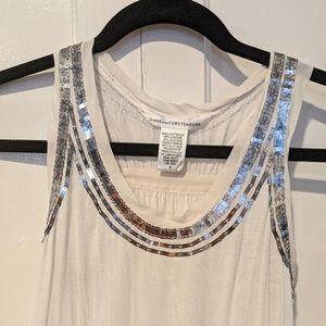 DVF - Embellished White/Silver Scoop Neck Tank